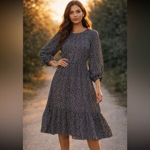 Talbots Black and White Long Sleeve Dress